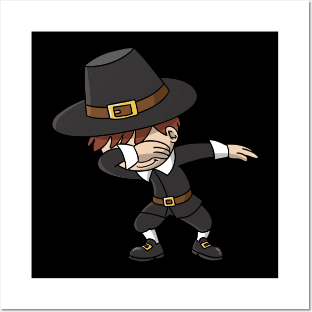 Thanksgiving Dabbing Pilgrim Dab Dance Boys Kids Wall Art by E